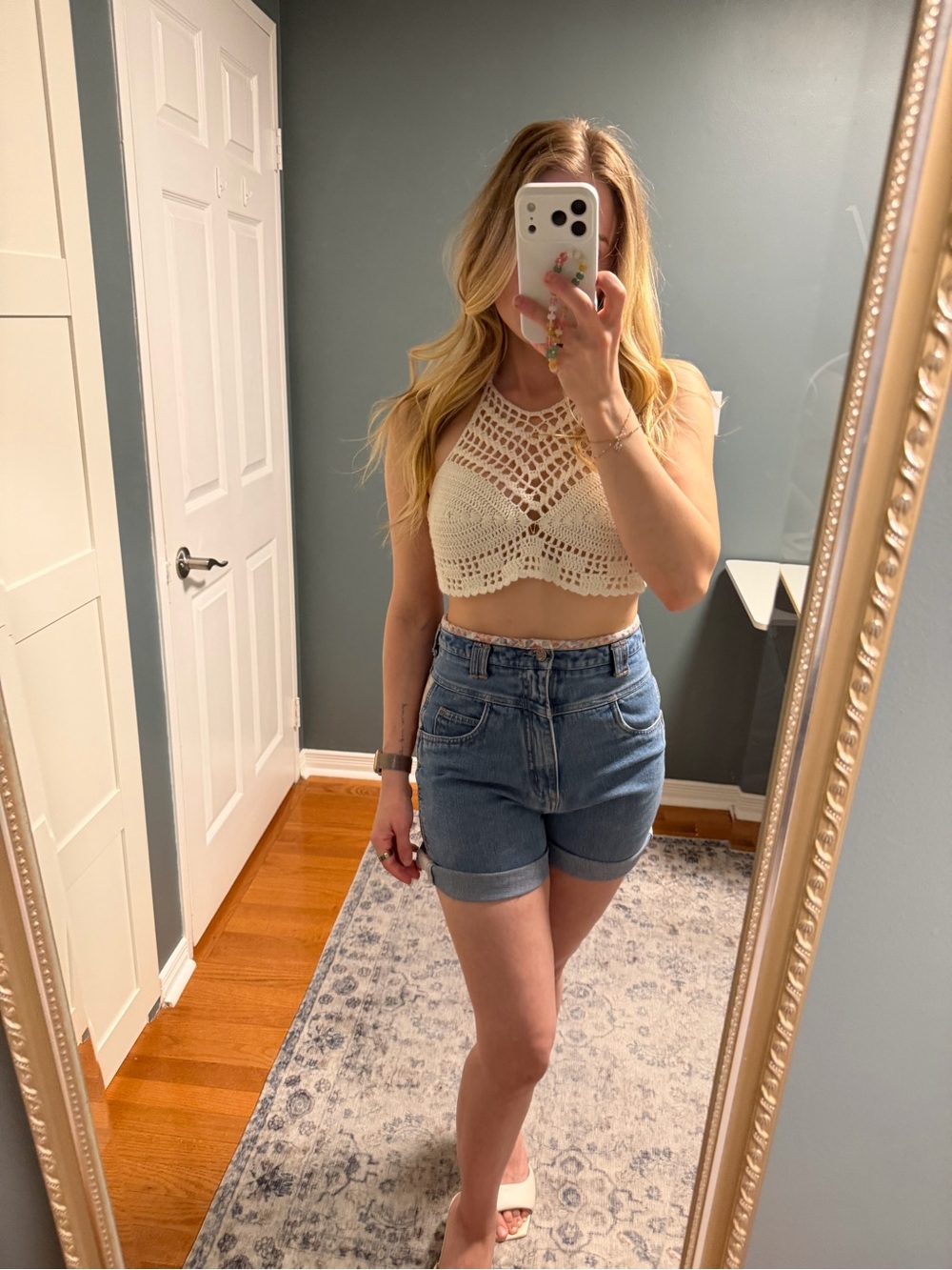 Crochet Halter Crop Top in Cream